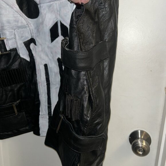 John Bernthal Punisher Season 2 Black Real Leather Cosplay Motorcycle Vest 5 XL - Picture 5 of 8